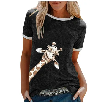 Nové Letné žirafa tlač, t košele pre ženy cartoon bežné tričko lady krátky rukáv topy tees tričko ženské oblečenie femme 2020
