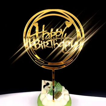 1pcs Lesk Happy Birthday Cake Vňaťou Akryl List Zlato, Striebro Tortu Top Vlajka Dekorácie Chlapec Narodeninovej oslavy Svadby Dodávky