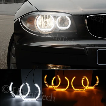 Pre BMW 1 Series E81 E82 E87 E88 Halogénové predné svetlo na Kryštál DTM Štýl LED Angel Eyes Svetla Biela a Žltá Zase Signál Halo Krúžok