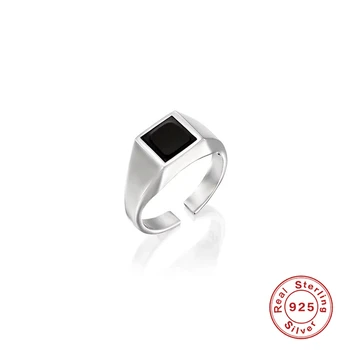 AIDE Punk 925 Sterling Silver Otvorenie Krúžku Unisex Geometrické Čierny Štvorec Nastaviteľné Prst Prstene Pre Ženy, Jemné Šperky Anillos