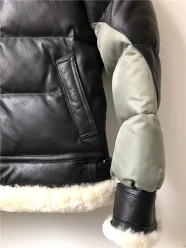 2019 klasické B3 letu bunda kožušiny golier kačica nadol originálne kožené bundy pozdĺžne zimné kožený kabát mužov bombardér bunda pre mužov