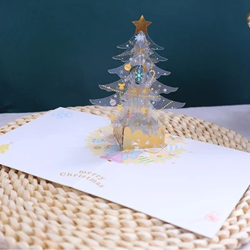 3D Pop-up Vianočný Stromček Hrad Pohľadnice Narodeninové Pohľadnice, Pozvánky D08F