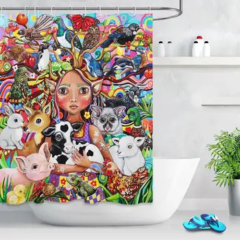 Divoké Zvieratá, Maľovanie Sprchový Záves pre Deti Kúpeľňa Cartoon Dizajn, Farebné Zoo Nepremokavé Vaňa Opony Umenie Vaňou Dekor