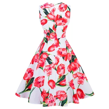 SISHION Ženy Vintage Šaty bez Rukávov Biely Kvetinový Tlač Plus Veľkosť Dámy Rockabilly Bavlna Elegantné Šaty VD0719C