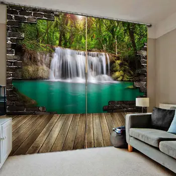 Rozšírený priestor záclony vodopád Krásne Fotografie Módne Prispôsobený 3D Závesy tehla zelená krajina