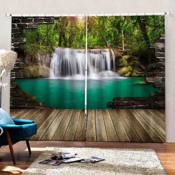 Rozšírený priestor záclony vodopád Krásne Fotografie Módne Prispôsobený 3D Závesy tehla zelená krajina