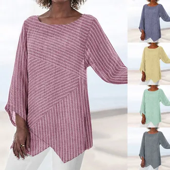 Ženy, Dámy Letné tričká Módne Ženy Príležitostné O-Krku Topy Pruhované Tlač Dlhý Rukáv T-Shirts T Shirt Tees Clotning