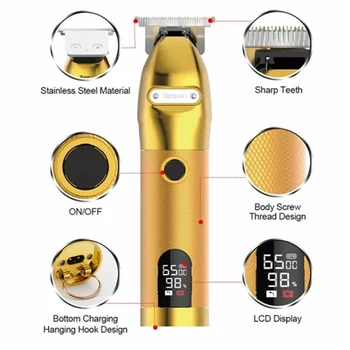 Zlato Kostra Akumulátorový Zastrihávač Power LCD Displej Hair Clipper pre Mužov USB Nabíjateľné Elektrický Sušič na živé ploty EY669