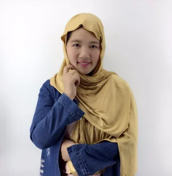 Moslimské Lesk Bavlna Jersey Hidžáb Pevné Moslimské Šatky Leskom Obyčajný Hidžáb Môžete Vybrať Farbu Prispôsobiť