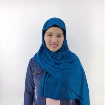 Moslimské Lesk Bavlna Jersey Hidžáb Pevné Moslimské Šatky Leskom Obyčajný Hidžáb Môžete Vybrať Farbu Prispôsobiť