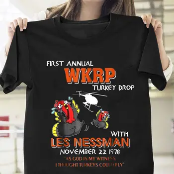 Prvý ročník WKRP Turecko Drop S Les Nessman Čierna Bavlna Mužov Tričko Cartoon t shirt mužov Unisex Nové Módne tričko