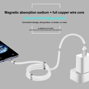 3 v 1 Magnetické Absorpcie Údaje Nabíjací Kábel o 360 Stupňov Magnetického Nabíjací Kábel Pre Android Typu c, Rýchle a ľahké skladovanie