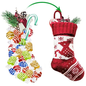 TY-Pletené Vianočný Darček Taška / Červená A Biela Vločka Pletené Vianočné Ponožky / Ozdoby na Vianočný Stromček