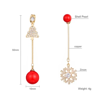 Shineland Asymetrický Vianočné Red Ball Okrúhly Zirkón Snowflake Drop Visieť Náušnice Pre Ženy, Dievčatá Darček Jednotlivých Šperky