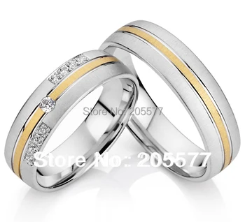 Elegantné európsky štýl zlatá farba chirurgickej ocele zdravie titán zapojenie svadobné CZ diamanty prstene pre mužov a ženy