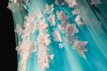 Reálne sky blue pink výšivky hodvábu kvetov súd stredoveké šaty renesancie Šaty kráľovnej Viktórie/Marie/ Belle/dráma/plesové šaty