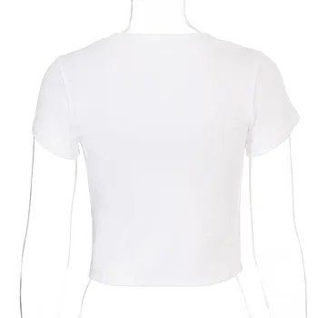2020 Letné Biele tričko Ženy Krátky Rukáv O-krku Cartoon Vytlačené Slim Top Tee Bežné Streetwear Mini Plodín Topy