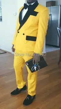 Svadobné Obleky Pre Mužov Žltý Dvojitý Breasted Vyhovovali 2019 Nový Dizajn Formálne Prom Party Odevy Pre Mužov Smoking Slim Fit Mužov Oblek