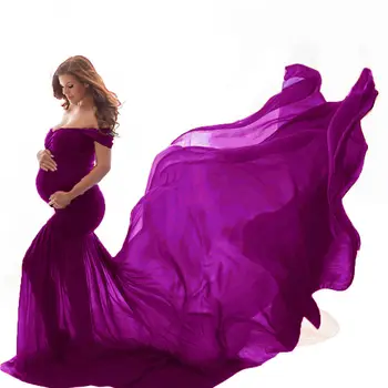 Nové Materskej Šaty Žien Pregnants Fotografie Rekvizity Sexy Mimo Ramenný Dlhý Rukáv Materskej Pevné Dlhé Šaty Vestidos 4S09