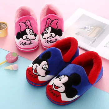 Skutočné Disney Mickey Plyšové Hračky Akcie Obrázok Dievčatá Plyšové Papuče Krytý Zimný Chlapci Casuals Bavlnené Papuče Teplo Domova Topánky