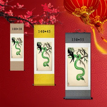 (upraviť) Bambusových listov zeleného hada hodváb prejdite maľovanie, štúdia, dekorácie, maliarstvo, zviera visí maľovanie