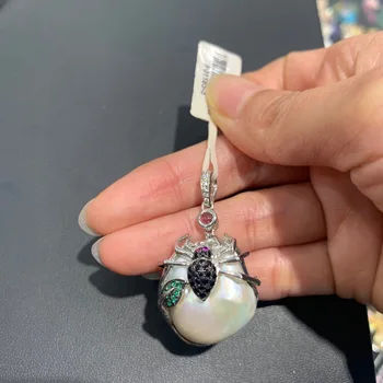 Barokový prírodné sladkovodné perly prívesok 925 sterling silver s kubický zirkón spider jemné ženy šperky iba 1 kus