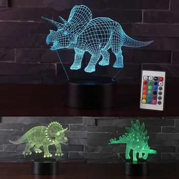 3D Ilúziu Dinosaura Halloween Masky 7 Farebné Led Dekorácie Zvierat Svetlo Svietiť V Tme Hračky Dinosaurov Zber Chlapci Dary