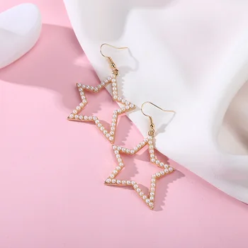 Kórejská Verzia Geometrické Pearl Náušnice Päť-špicaté Hviezdy Dievča Srdce Retro Pop Náušnice, Módne Šperky Oorbellen Brincos