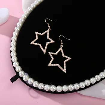 Kórejská Verzia Geometrické Pearl Náušnice Päť-špicaté Hviezdy Dievča Srdce Retro Pop Náušnice, Módne Šperky Oorbellen Brincos