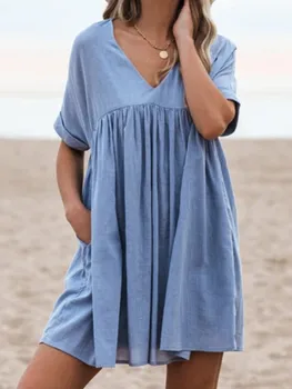 Krátke Letné Šaty Žien Plus Veľkosť Voľné tvaru Šaty Bežné Pláži jednofarebné Biele, Ružové a Čierne Šaty Vestidos