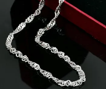 2 ks Veľa 18-palcové 3 mm z nehrdzavejúcej ocele Jemné Vody-wave reťazca náhrdelník pre ženy, Dievčatá