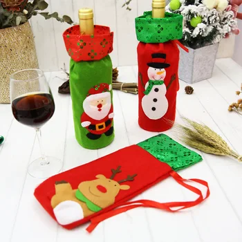 Vianočné Sequin Fľaša Vína Zahŕňa Santa Claus Snehuliak Sobov Kryt, Taška Vianočný Darček Domov Hotel Večeru Tabuľka Dekor
