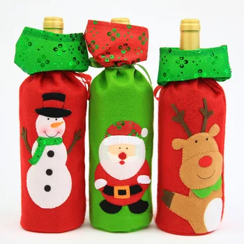 Vianočné Sequin Fľaša Vína Zahŕňa Santa Claus Snehuliak Sobov Kryt, Taška Vianočný Darček Domov Hotel Večeru Tabuľka Dekor