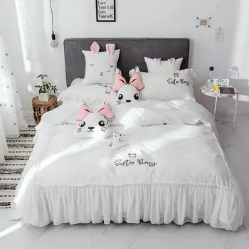 42 štýl roztomilý králik posteľná bielizeň Sady Bedsheet posteľ sukne Pillowcas Deka Kryt Nastaviť pre Deti jednolôžko
