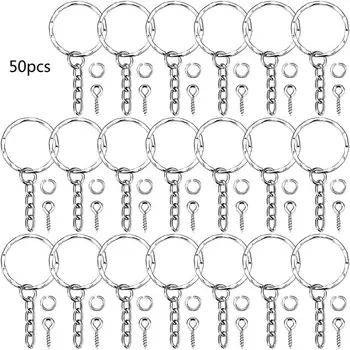50Pcs Striebro Skrutku Oko Pin kľúčenky S Otvoreným Skok Krúžok Reťazca Extender Oko Kolíky Split Keyring Šperky Čo Zistenia