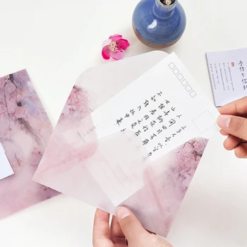 3 Ks/Veľa Romantických Sakura Priesvitnej Obálky Správu Karty List Stacionárne Skladovanie Papier Na Darčeky Čínsky Štýl Obálok