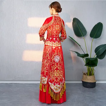 Vysoko Kvalitné Tradičné Čínske Svadobné Šaty Dlhé Cheongsam Ručné Výšivky Qipao Šaty Retro župane Veľkosti S-XXL