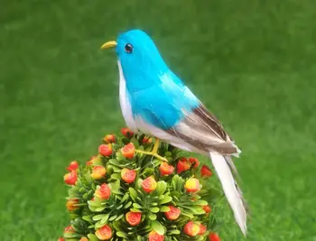Roztomilý malý modrý vták pevný model plastická a pierko simulácia vták hračka darček asi 15 cm s2937