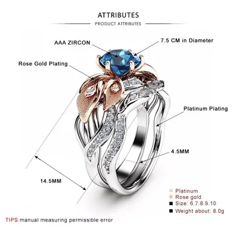 Trendy Dámske Listy Zásnubné Prstene Nastaviť Modrý Zirkón Výročie Svadby Krúžok Pre Ženy Strany Šperky
