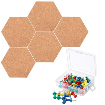 5 Pack Hexagon Korková Doska s 50 Kusov Kolíky Samolepiace DIY tabuli Mini Wall Nástenky pre Obrázky, Fotografie Drawi