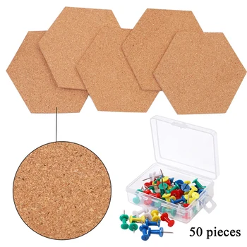 5 Pack Hexagon Korková Doska s 50 Kusov Kolíky Samolepiace DIY tabuli Mini Wall Nástenky pre Obrázky, Fotografie Drawi