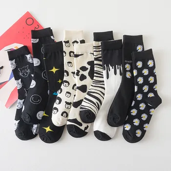 1Pair Polovice Trubice pre Letné Priedušnej Bavlny Cartoon Vzor Unisex Harajuku Ponožky Japonský Štýl Bežné Ženy Ponožky