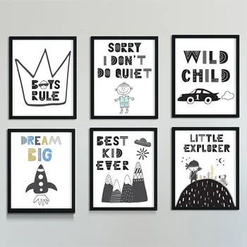 Dobrodružstvo Škôlky Wall Art Sen Veľké Citát Plátno na Maľovanie Black Plagáty a Biele Výtlačky Fotografií pre život detská Izba Decor