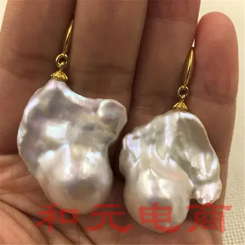 20-35MM OBROVSKÝ barokový pearl náušnice ZLATÉ Okúzľujúce south sea dangler klasické TwoPin prírodné AAA earbob