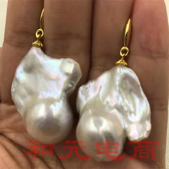 20-35MM OBROVSKÝ barokový pearl náušnice ZLATÉ Okúzľujúce south sea dangler klasické TwoPin prírodné AAA earbob