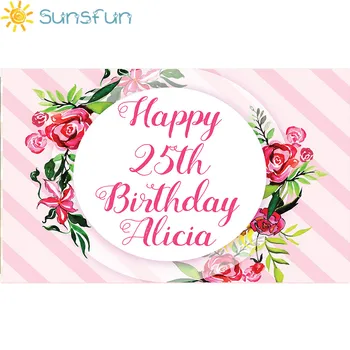 Sunsfun Happy Birthday Pozadie Vytlačené Ružové Kvety Dievčatá Ružové Prekladané Photo Booth Baby Sprcha Pozadí