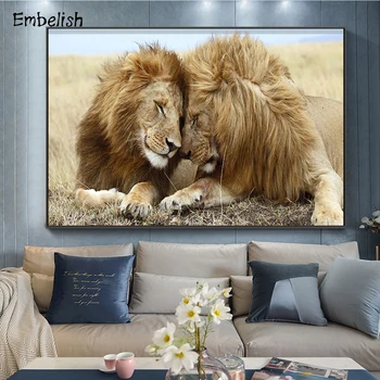1 Ks Sladké Pár Lions Head to Head voľne Žijúcich Zvierat Wall Art Plagáty Pre Obývacia Izba Domova Obrázky HD Plátne Obrazy