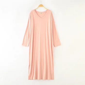 Nové Jarné A Letné Modálne Dlhý Rukáv Nightgown Žien Voľné A Plus-veľké Tuku Mm Pyžamo 2020 Domáce oblečenie-Vonkajšie Nosiť Šaty