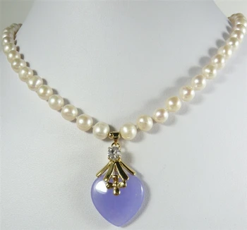 Módne šperky Krásne Sladkovodné perly a fialové srdce tvar jades prívesok Náhrdelník dobré
