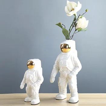 Cool Astronaut Váza A Prasiatko Keramické Model Jedinečný Astronaut Stôl Dekor Sušené Kvety Biele Keramické Vázy